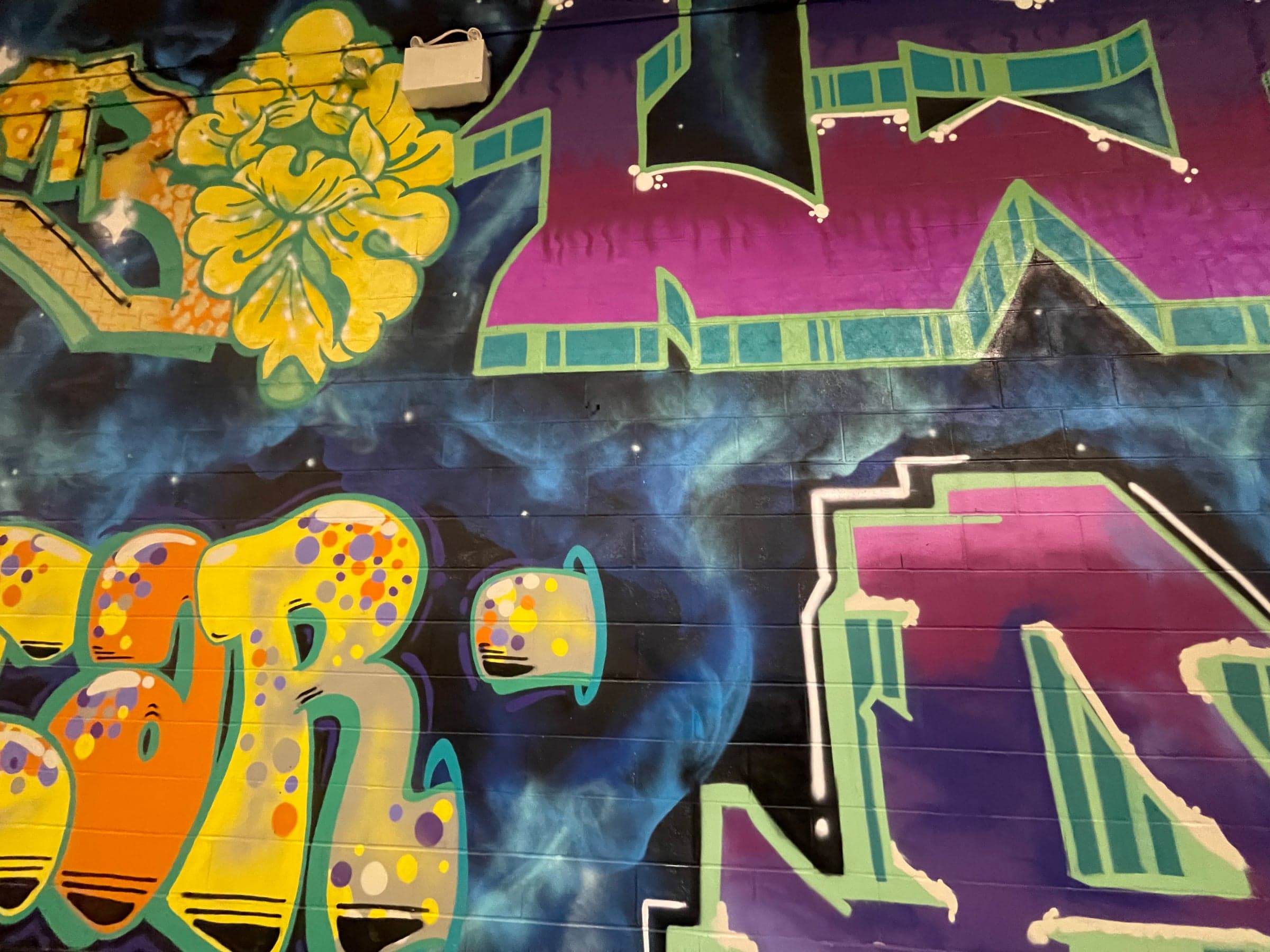 Closeup of a graffiti production wall