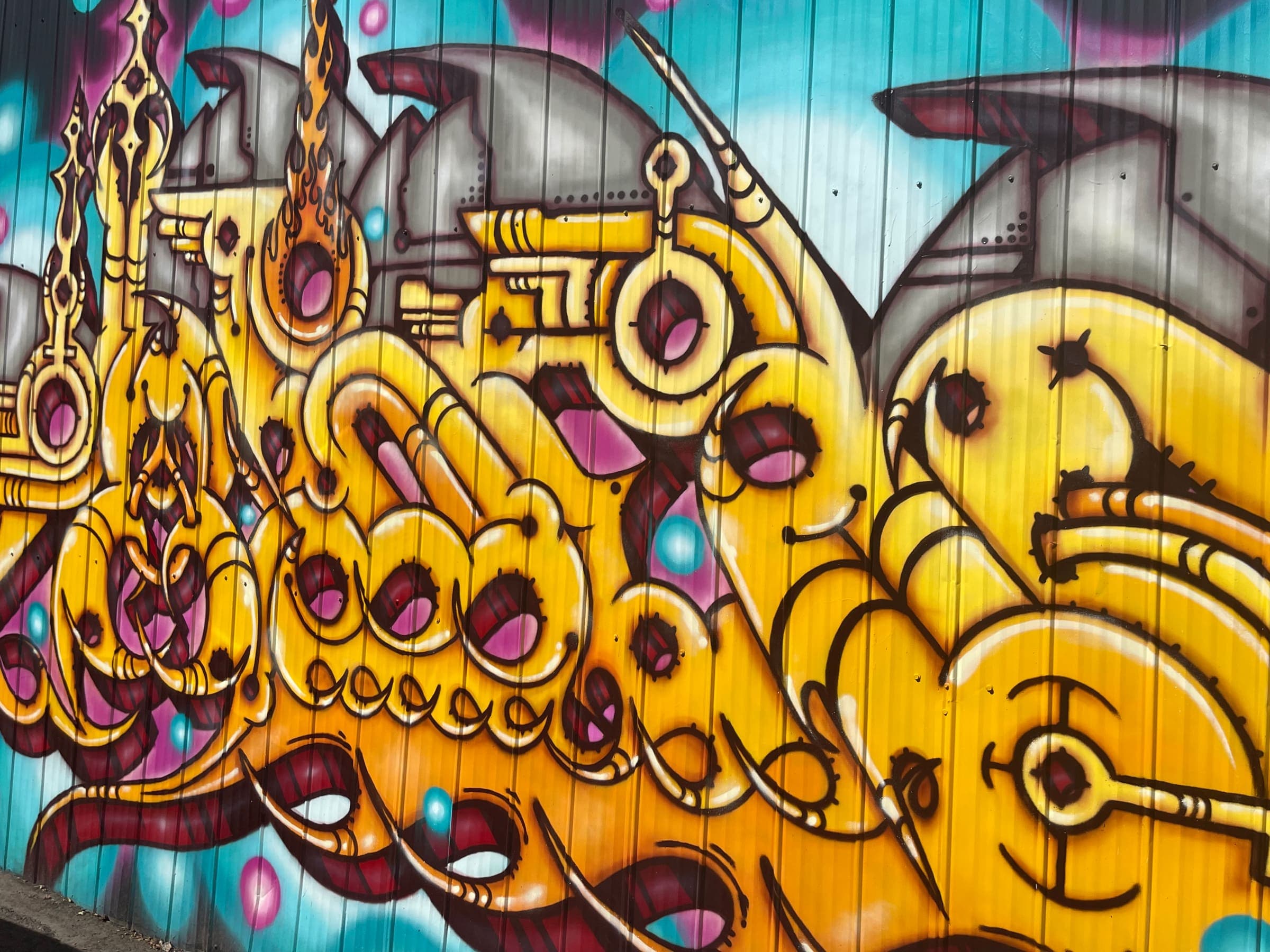 Closeup of a graffiti production wall